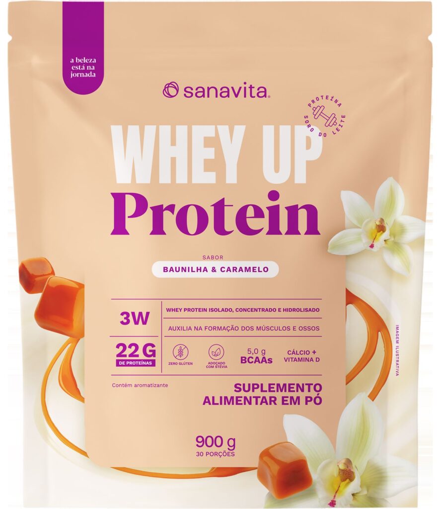 Embalagem do Whey Up de baunilha e caramelo da sanavita