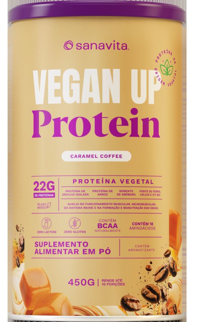 Embalagem do Vegan Up sabor caramelo e café da sanavita